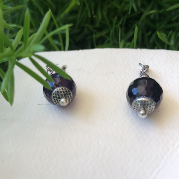 Hand Crafted Stainless Steel Earrings - 2 Stone Balls Dark Purple- Brand New - Picture 5 of 6